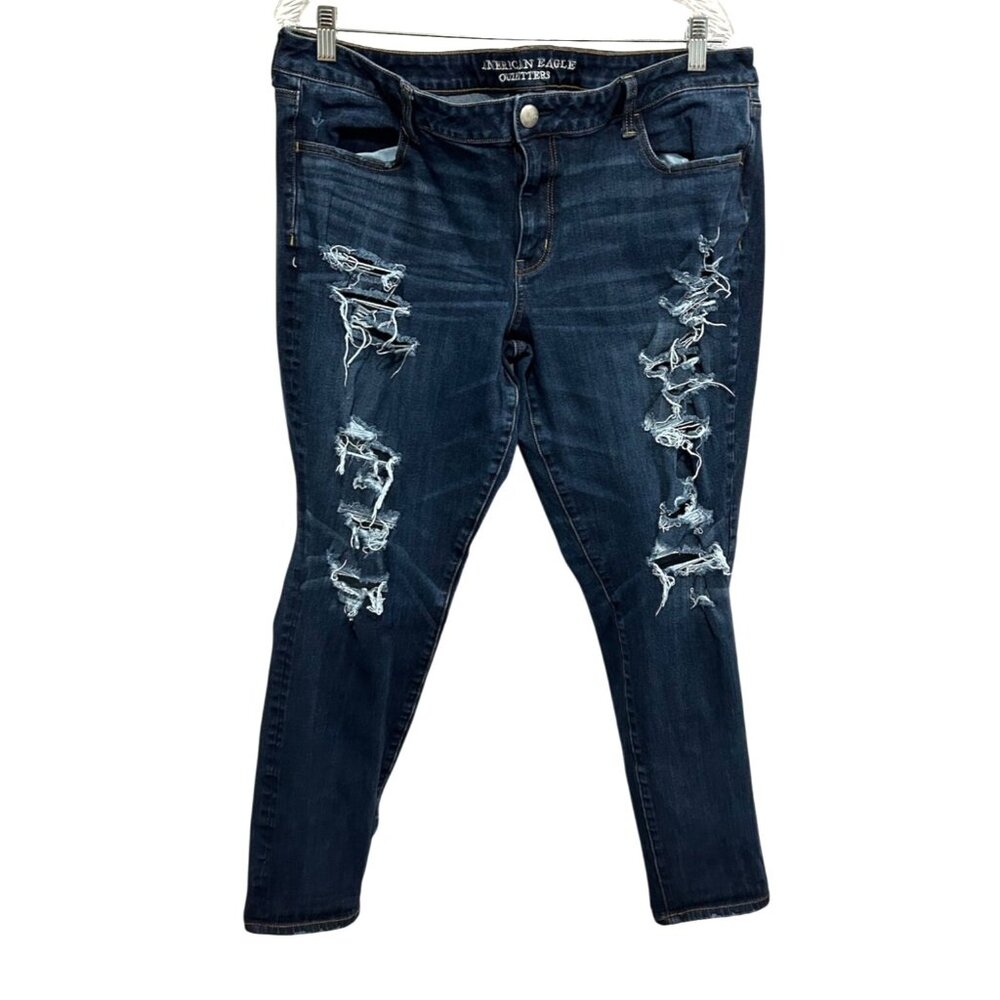 American Eagle Outfitters Jegging Distressed Denim Jeans Size 12 Super Stretch